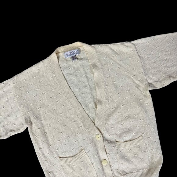 Karen Scott Sweaters - Vintage Cardigan Sweater Karen Scott USA Cotton Pale Yellow Womens Small 1980s